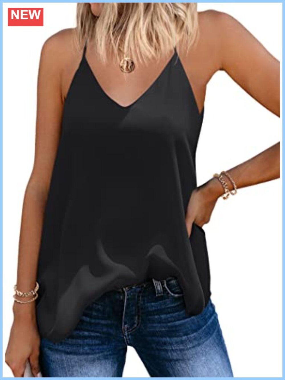 Women's Chiffon Cami V-Neck Tank Top Sleeveless Loose Fit Flowy Summer Top
